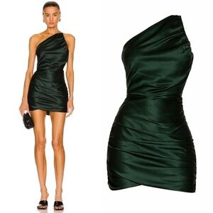 The Sei One Shoulder Ruched Mini Dress in Hunter Green Size 2 NWT